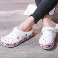 Superstarer Winter Indoor Warm Wedge Sandal Printing Women EVA Garden Clog Shoes Furry Clogs with Fur